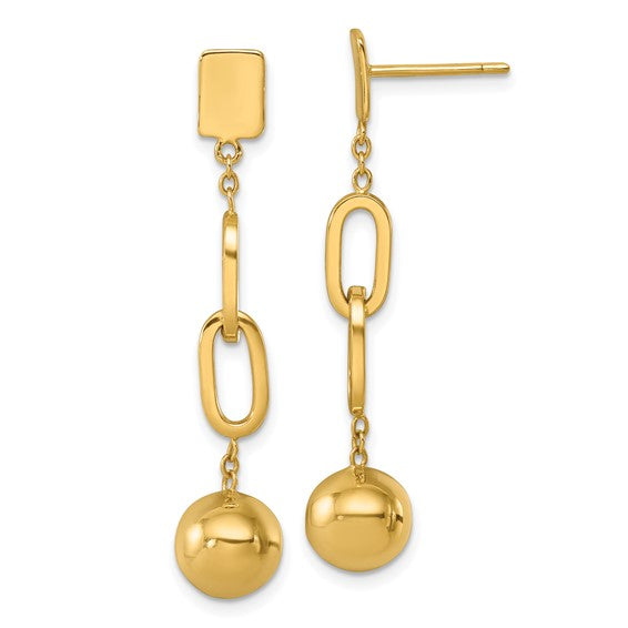 Herco 18K Polished Double Oval Link and Ball Post Dangle Earrings