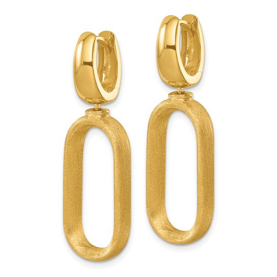 Herco 18K Polished and Brushed Oval Hinged Huggie Hoop Dangle Earrings