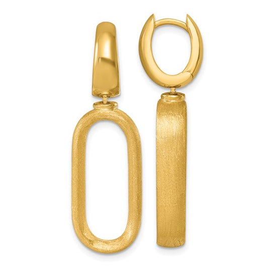 Herco 18K Polished and Brushed Oval Hinged Huggie Hoop Dangle Earrings