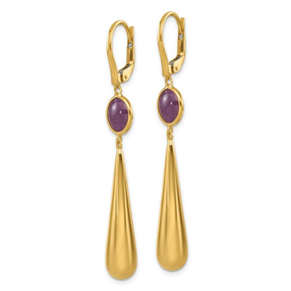 Herco 18K Polished Red Corundum Teardrop Leverback Dangle Earrings