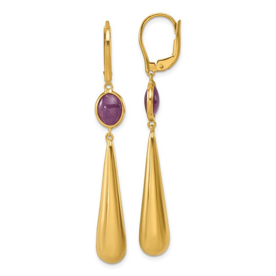 Herco 18K Polished Red Corundum Teardrop Leverback Dangle Earrings