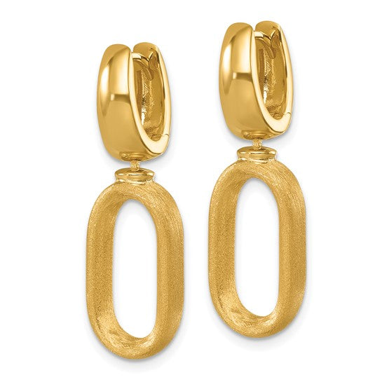 Herco 18K Polished and Brushed Oval Hinged Huggie Hoop Dangle Earrings