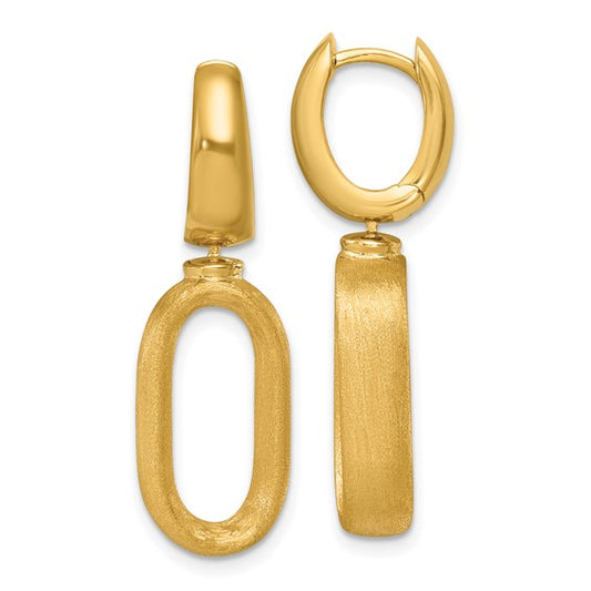 Herco 18K Polished and Brushed Oval Hinged Huggie Hoop Dangle Earrings