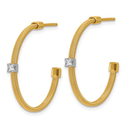 Herco 18KTT Polished and Textured Diamond C-Hoop Post Earrings