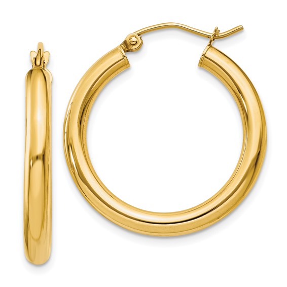 Herco 18K Polished 3x20mm Round Hoop Earrings