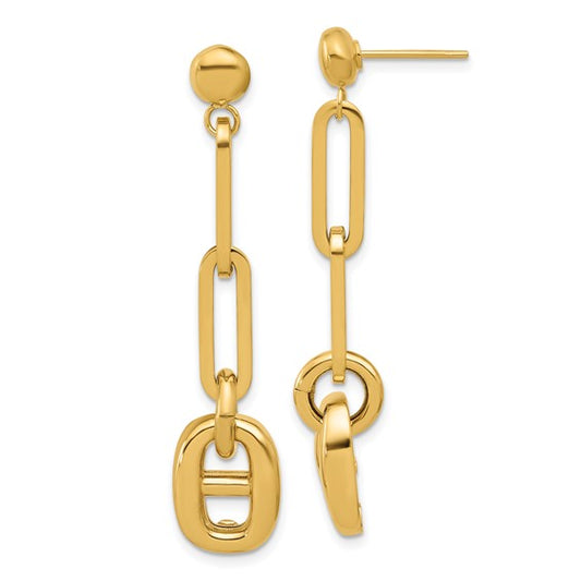 Herco 18K Polished Paperclip and Anchor Link Post Dangle Earrings