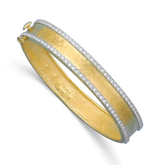 Herco 18K Diamond Hammered Hinged Bangle