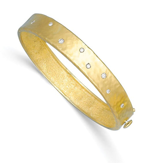 Herco 18K Diamond Hammered Hinged Bangle