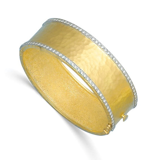 Herco 18K Diamond Hammered Hinged Bangle