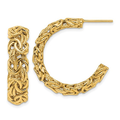 Herco 18K Polished and Textured Byzantine J-Hoop Post Earrings