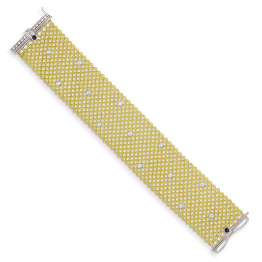 Herco 18K Two-tone Diamond with Sapphire Mesh 7.25 inch Bracelet