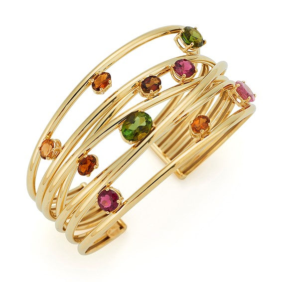 Herco 18K Gold Cuff With Color Stones