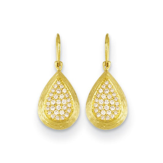 Herco 18K Textured Diamond Teardrop French Wire Dangle Earrings