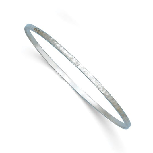 Herco 18K White Gold Solid Hammered 2.7mm Slip-on Bangle