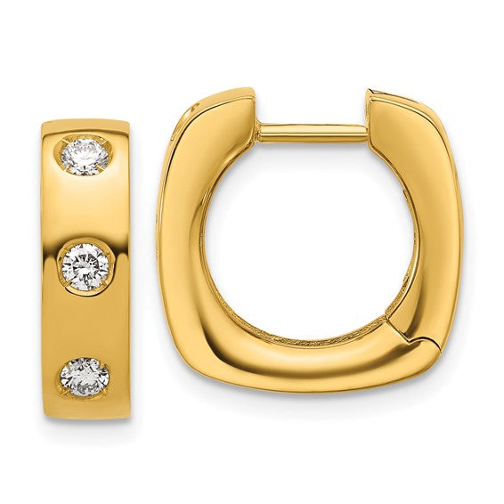 Herco 18K Polished Diamond Huggie Hinged Hoop Earrings