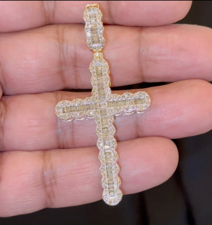 10K YELLOW GOLD 3 CARAT NATURAL DIAMONDS 2.25 INCHES CROSS PENDANT CHARM