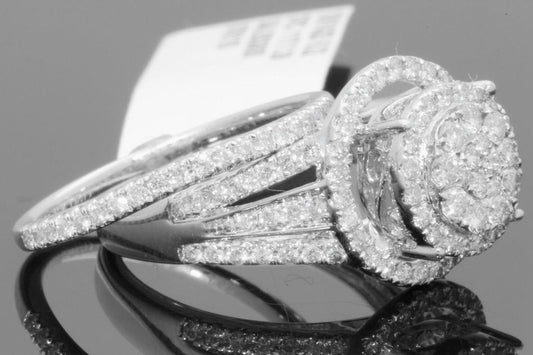 10K WHITE GOLD 1.25 CARAT WOMENS REAL DIAMOND ENGAGEMENT RING WEDDING BAND SET