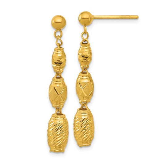 Herco 24K Polished Textured and Faceted Bead Post Dangle Earrings