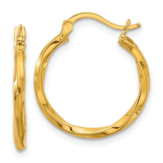 Herco 24K Polished and Twisted 1.85 x 19mm with 18k Post Hoop Earrings