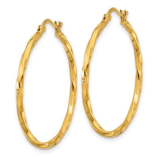 Herco 24K Polished and Twisted 1.85 x 32.5mm with 18k Post Hoop Earrings