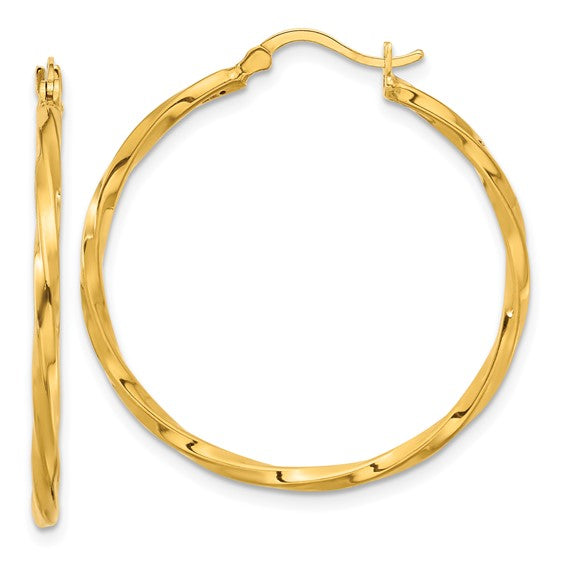 Herco 24K Polished and Twisted 1.85 x 32.5mm with 18k Post Hoop Earrings