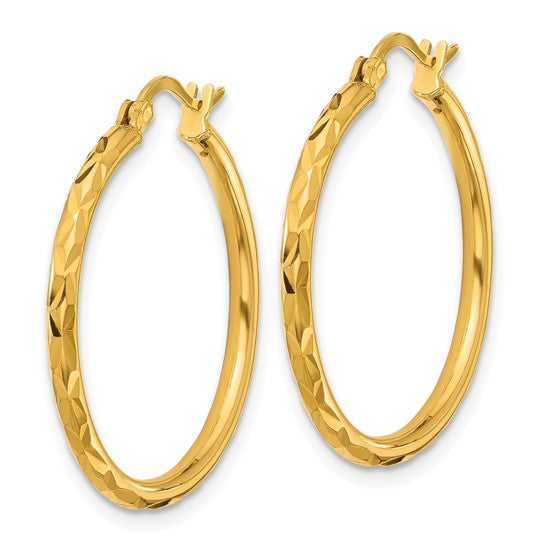 Herco 24K Polished and Faceted 2 x 26.5mm with 18k Post Hoop Earrings