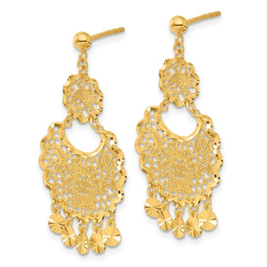 Herco 24K Polished Diamond-cut and Filigree with Au900 Back and Post Dangle Earrings