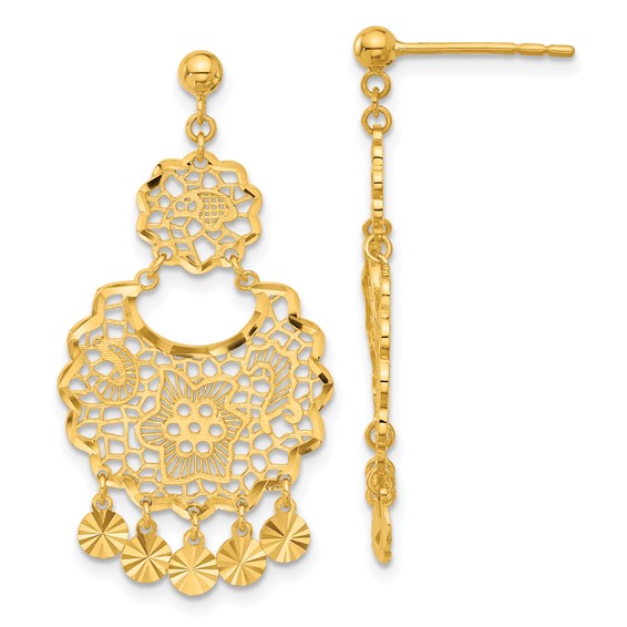 Herco 24K Polished Diamond-cut and Filigree with Au900 Back and Post Dangle Earrings