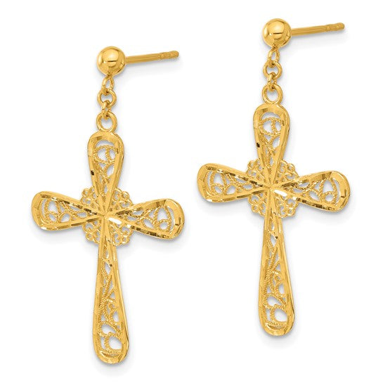 Herco 24K Polished Filigree Cross with Au900 Back and Post Dangle Earrings