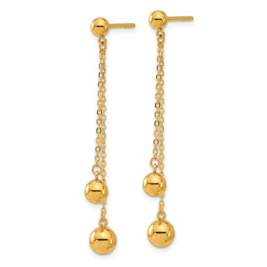 Herco 24K Polished 2-Strand Beaded with Au900 Back and Post Dangle Earrings