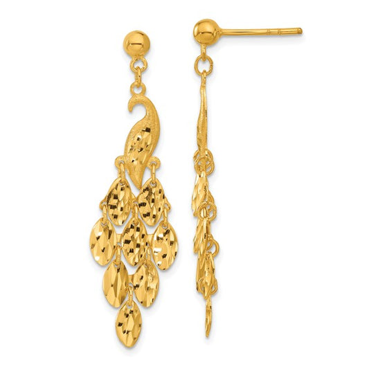 Herco 24K Polished and Diamond-cut Peacock with Au900 Back and Post Dangle Earrings