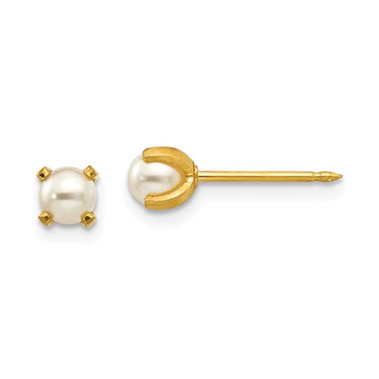 Inverness 18k 4mm Prong Simulated Pearl Earrings