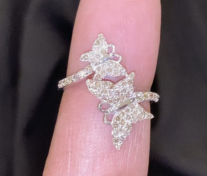 10K SOLID WHITE GOLD .65 CARAT REAL WOMEN DIAMOND BUTTERFLY RING