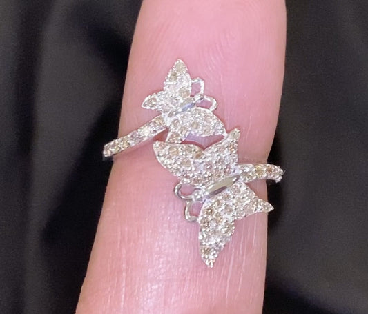 10K SOLID WHITE GOLD .65 CARAT REAL WOMEN DIAMOND BUTTERFLY RING