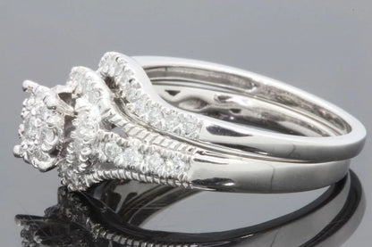 10K WHITE GOLD .60 CARAT WOMEN REAL DIAMOND ENGAGEMENT RING WEDDING BAND RING SET