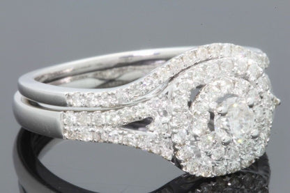 10K WHITE GOLD 1 CARAT WOMENS REAL DIAMOND ENGAGEMENT RING WEDDING BAND SET