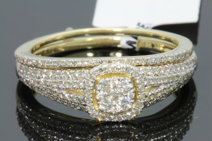 10K YELLOW GOLD .60 CARAT WOMENS REAL DIAMOND ENGAGEMENT RING WEDDING BAND SET