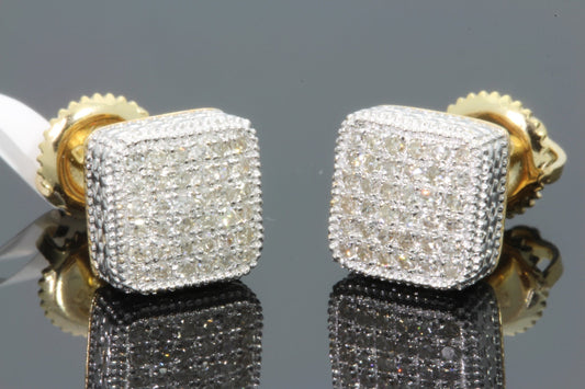 .40 CARAT STERLING SILVER YELLOW GOLD PLATING MENS WOMENS 8 mm 100% REAL DIAMONDS EARRINGS STUDS