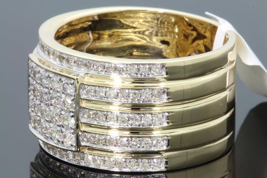 10K YELLOW GOLD 1.25 CARAT 13 MM MENS REAL DIAMOND ENGAGEMENT WEDDING PINKY RING BAND