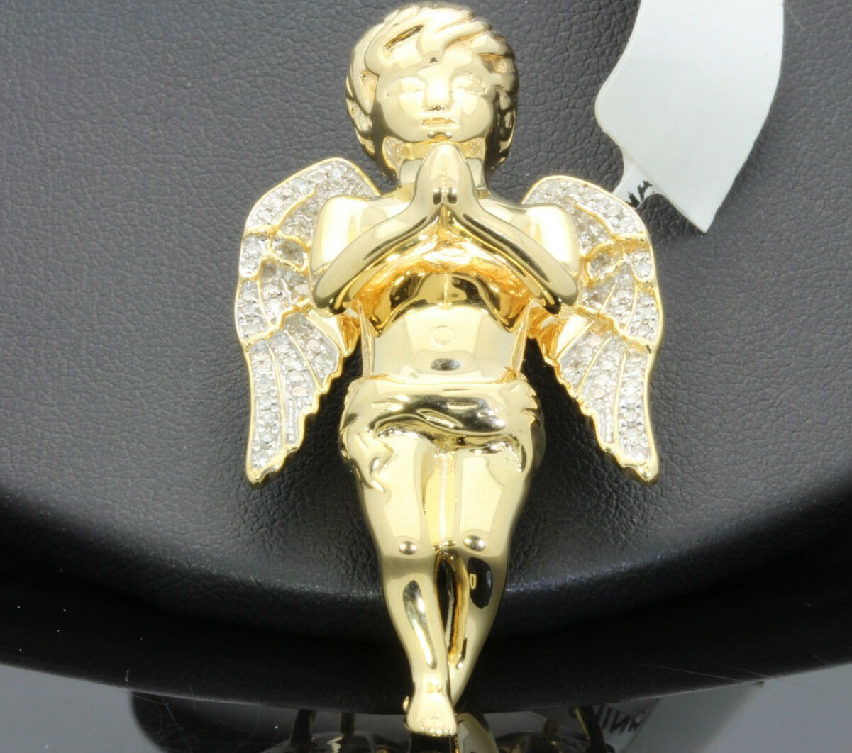 .60 CARAT 2 INCH MENS/WOMENS STERLING SILVER YELLOW GOLD PLATING NATURAL DIAMOND ANGEL CHERUB PENDANT