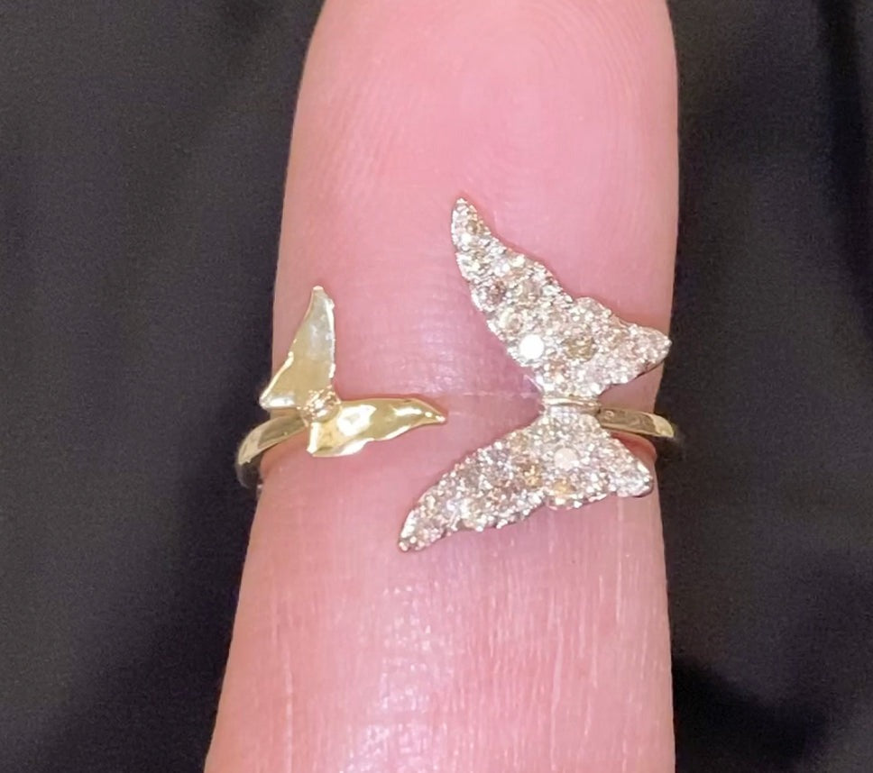 10K SOLID YELLOW GOLD .40 CARAT REAL WOMEN DIAMOND BUTTERFLY RING