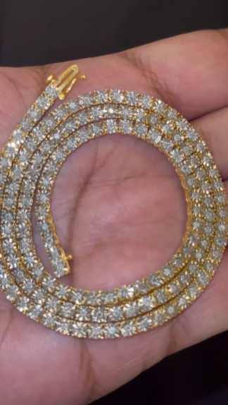 2.75 CARAT NATURAL DIAMOND STERLING SILVER GOLD PLATED 22 INCHES 4 MM 34 GRAM FANUC TENNIS CHAIN NECKLACE