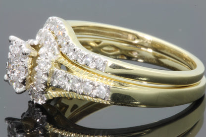 10K YELLOW GOLD .60 CARAT WOMEN REAL DIAMOND ENGAGEMENT RING WEDDING BAND RING SET