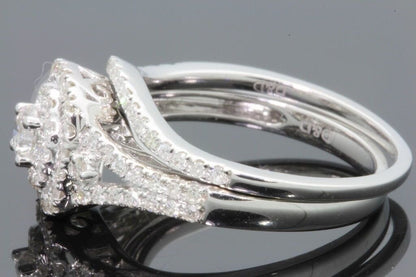 10K WHITE GOLD 1 CARAT WOMENS REAL DIAMOND ENGAGEMENT RING WEDDING BAND SET