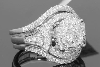 10K WHITE GOLD 1.50 CARAT WOMENS REAL DIAMOND ENGAGEMENT RING WEDDING BAND SET