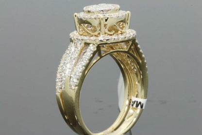 10K YELLOW GOLD 1.50 CARAT WOMENS REAL DIAMOND ENGAGEMENT RING WEDDING BAND SET