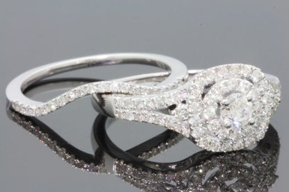 10K WHITE GOLD 1 CARAT WOMENS REAL DIAMOND ENGAGEMENT RING WEDDING BAND SET