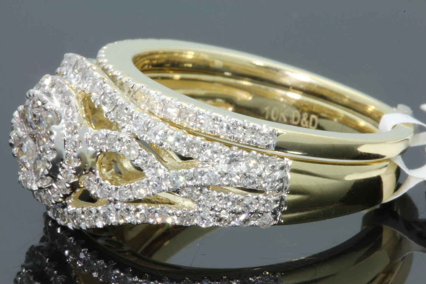 10K YELLOW GOLD 1.25 CARAT WOMENS REAL DIAMOND ENGAGEMENT RING WEDDING BAND SET