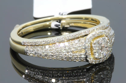 10K YELLOW GOLD .60 CARAT WOMENS REAL DIAMOND ENGAGEMENT RING WEDDING BAND SET