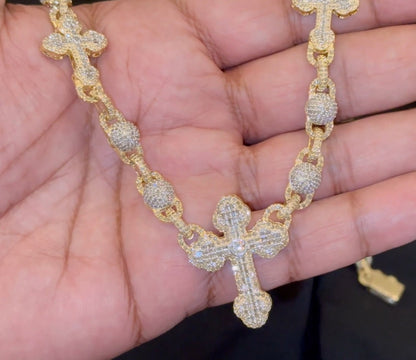 10K YELLOW GOLD 15.50 CARAT REAL DIAMOND 22 INCHES 51.15 GRAMS GOLD CROSS CHAIN NECKLACE